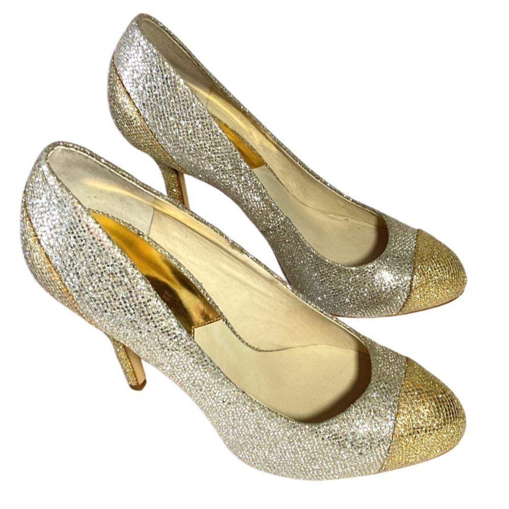 Michael Kors Sinclair‎ Gold Silver Pump Cap Toe - Size 8M Women's Shoes - Picture 10 of 16